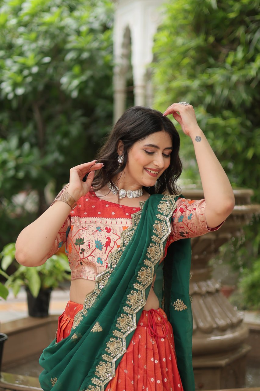 Designer Jacquard And Meena Weaving Lehenga Choli Collection