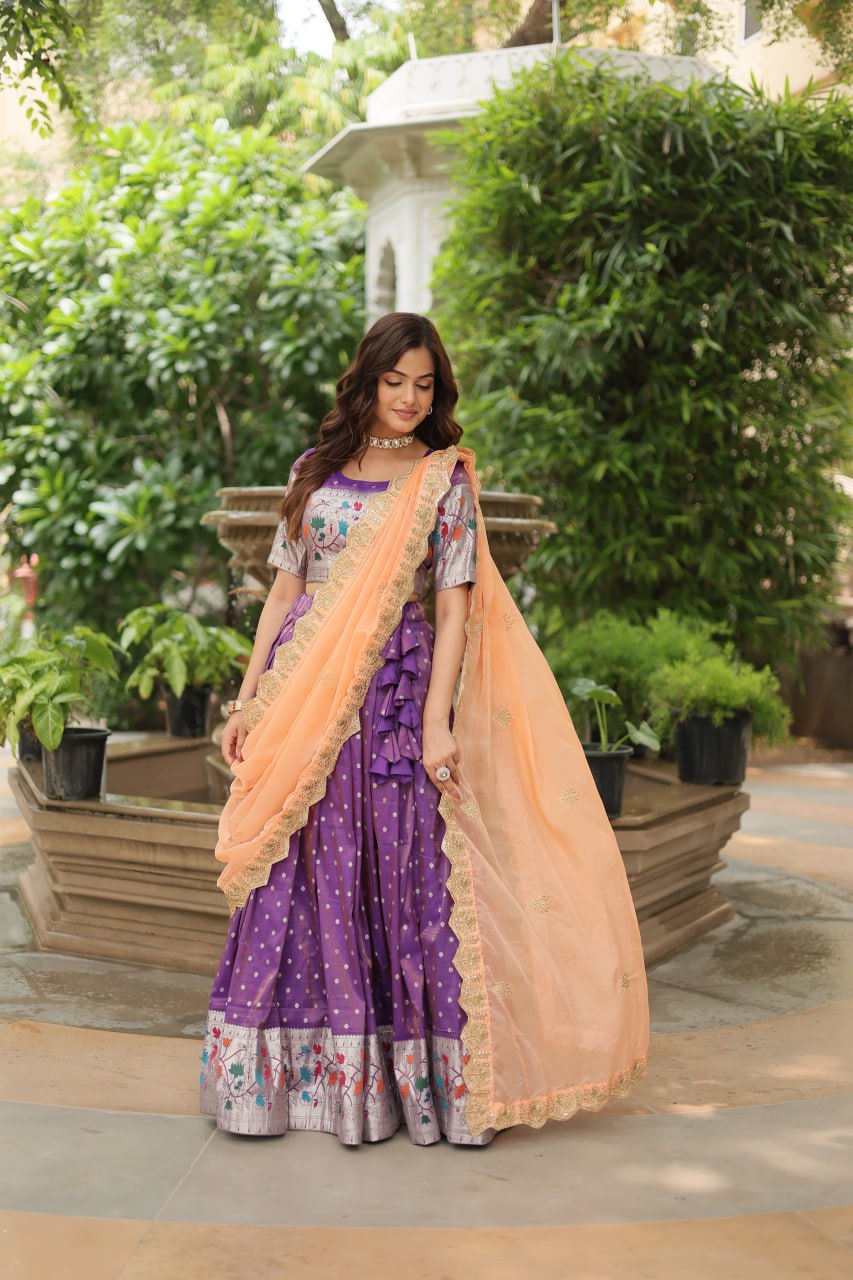 Designer Jacquard And Meena Weaving Lehenga Choli Collection