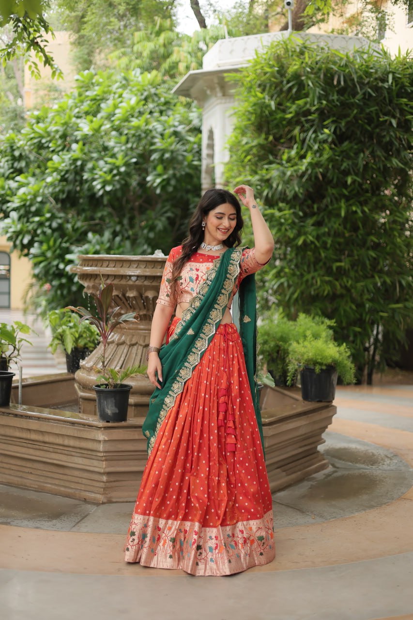Designer Jacquard And Meena Weaving Lehenga Choli Collection