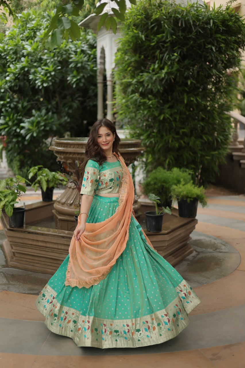 Designer Jacquard And Meena Weaving Lehenga Choli Collection