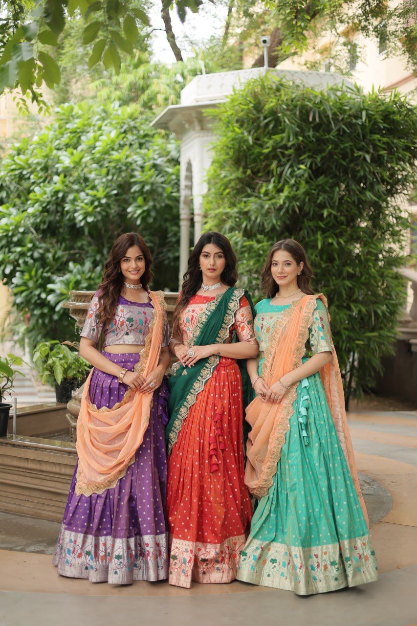 Designer Jacquard And Meena Weaving Lehenga Choli Collection
