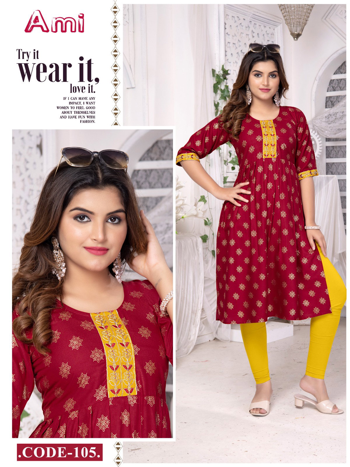 Beauty Queen Ami Rayon Embroidered Kurtis Collection