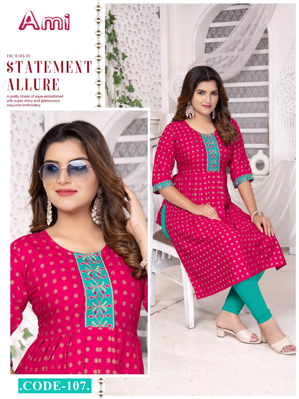 Beauty Queen Ami Rayon Embroidered Kurtis Collection