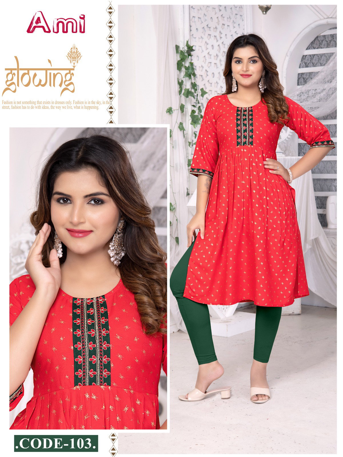 Beauty Queen Ami Rayon Embroidered Kurtis Collection