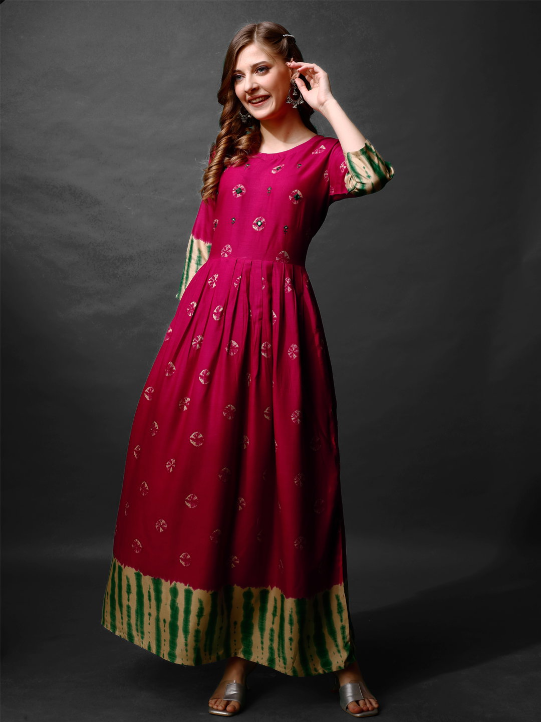 AR 1163 RAYON PRINT ANARKALI KURTI