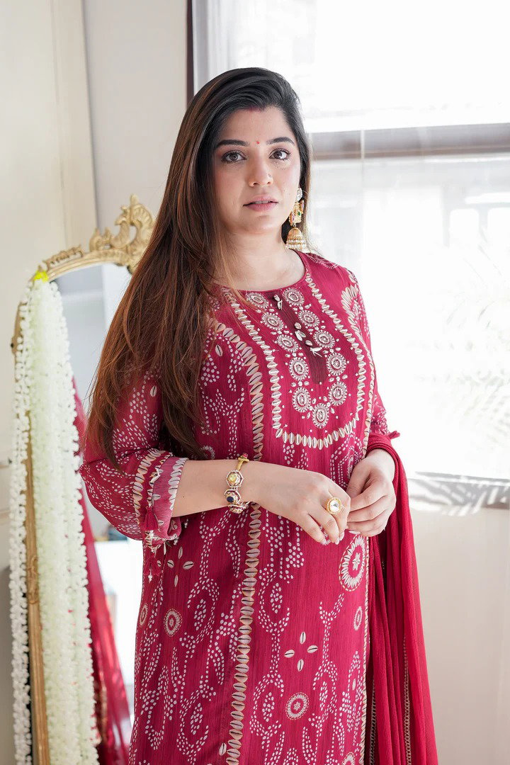 KUSUMA M-03 Blue and Red Kurti With Bottom Dupatta Collection