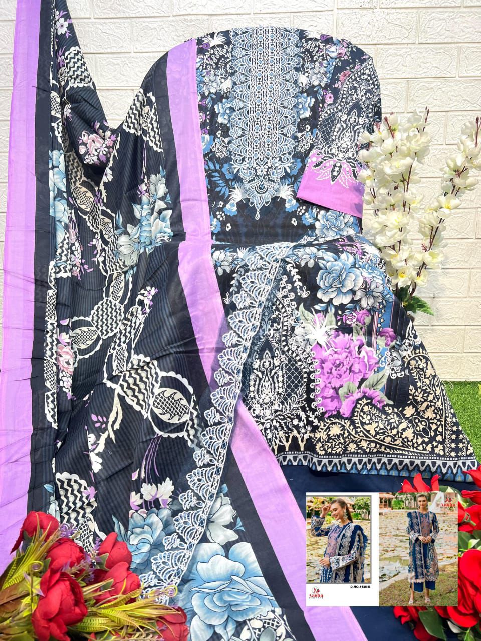 Aasha Needle Wonder Vol 10 Cotton Dupatta Pakistani Suit Collection