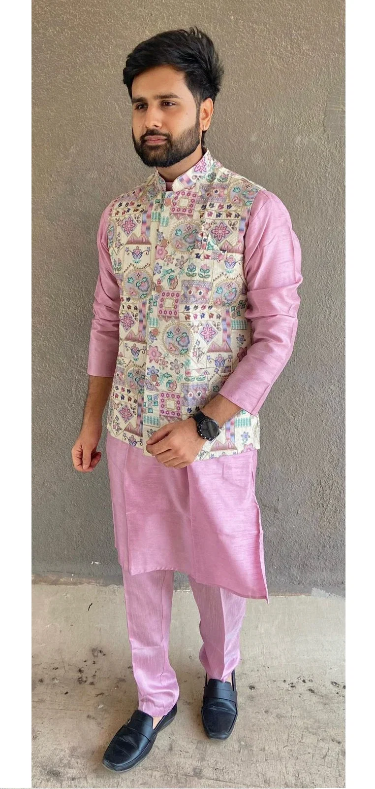 Rajwadi Banglori Silk Kurta Pyjama With Koti Collection