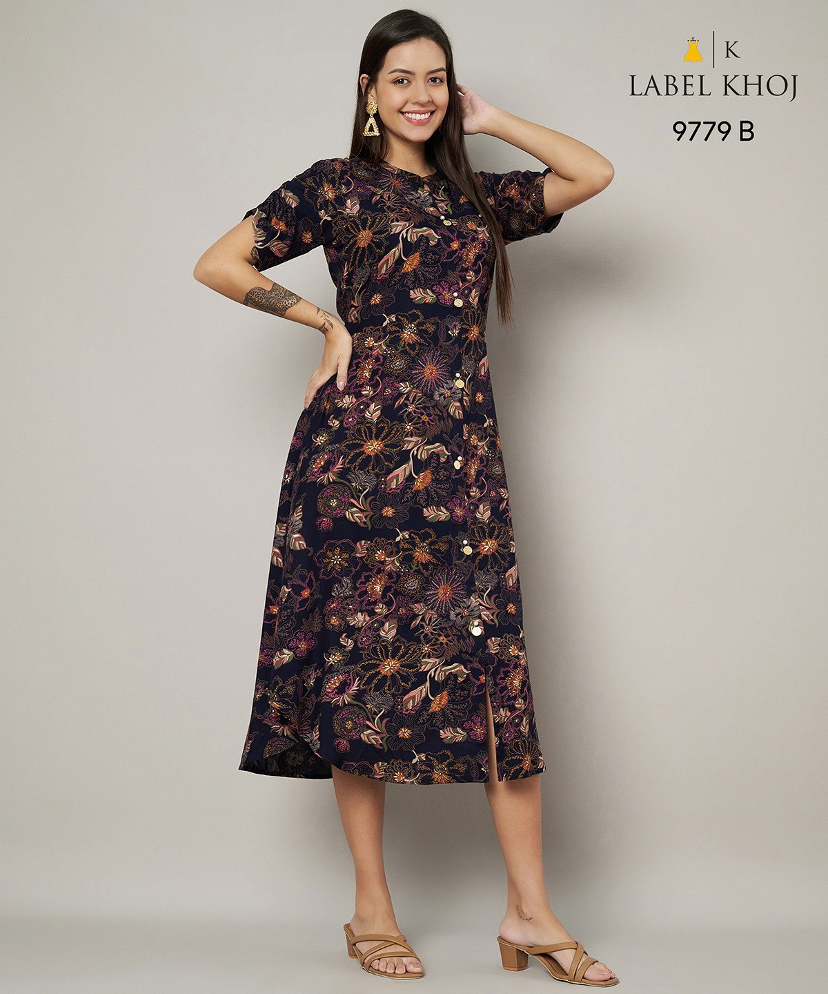 Label Khoj 9779 B Viscose Rayon Printed Flare Kurti