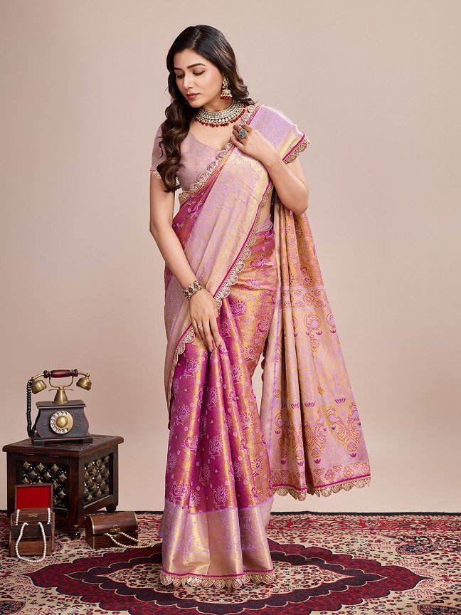 Wedding Wear Heavy Jari Weaving Worked Kanjivaram Silk Saree with Un Stitched Blouse