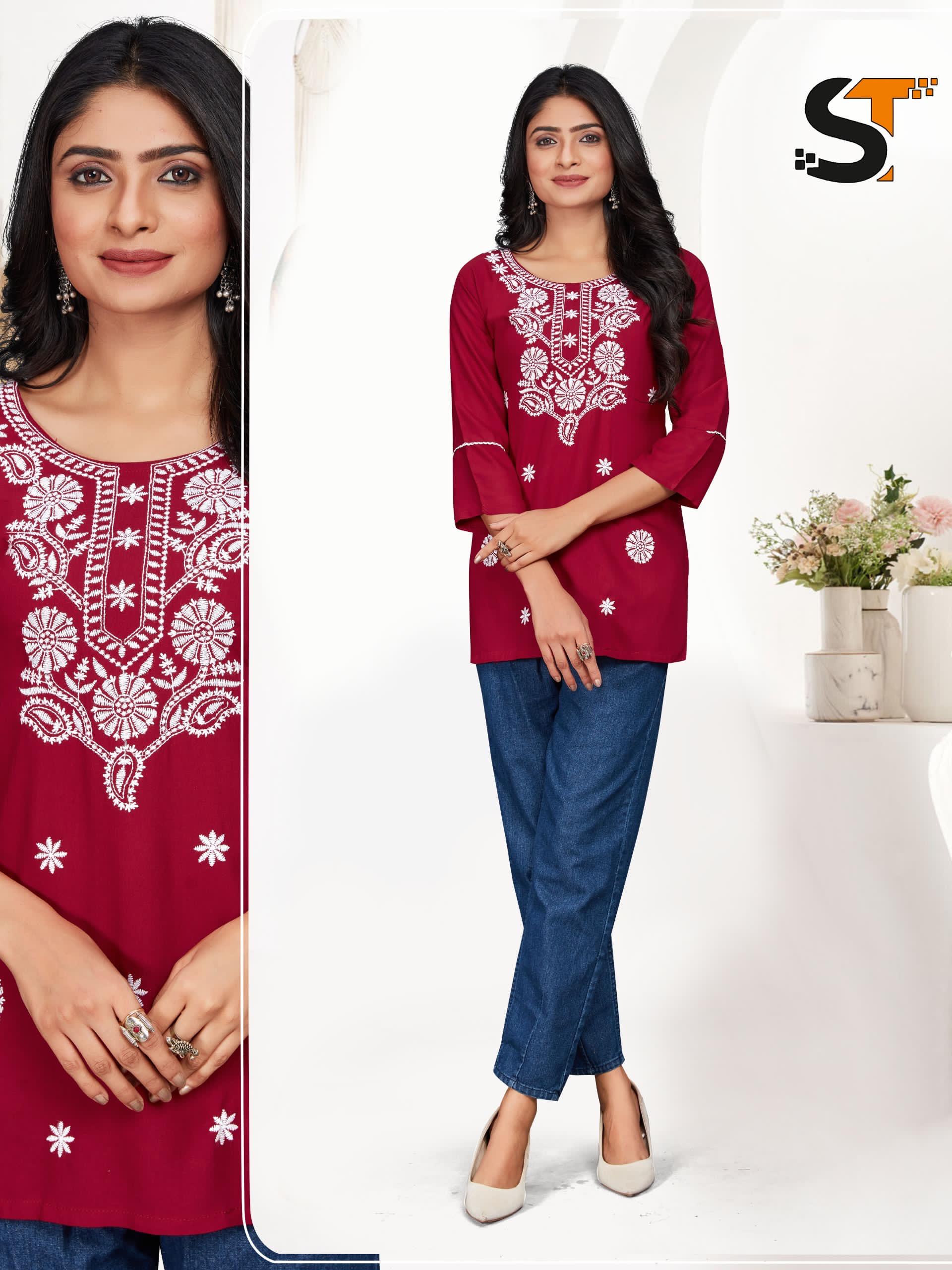 Shri 27 Embroidery Work Short Tops collection