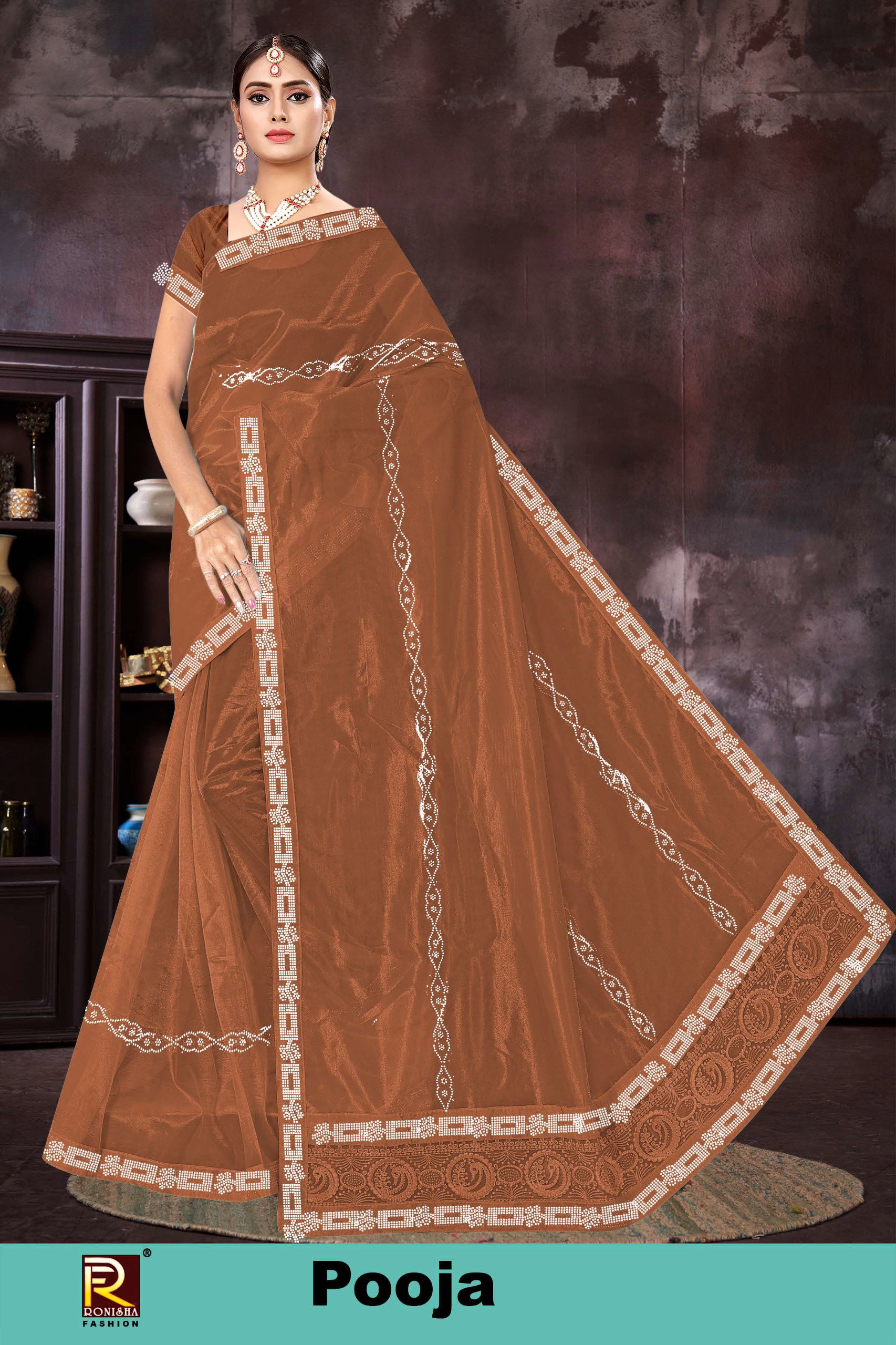 Ronisha Pooja Designer Twill Net Saree Collection