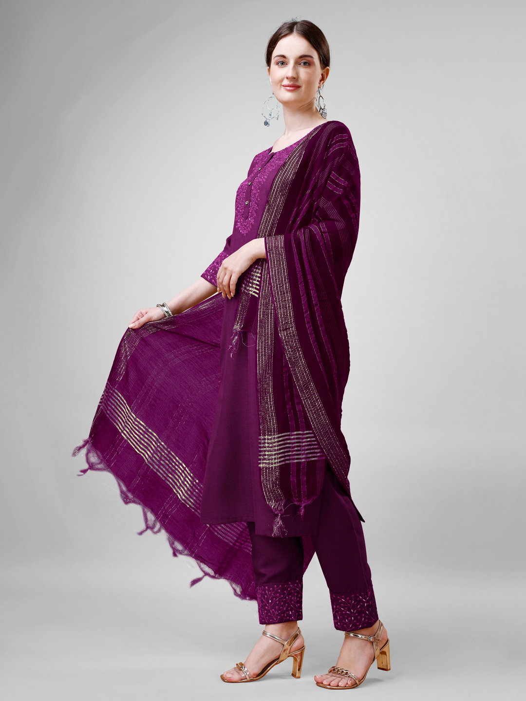 KUSUMA AR 1111 Purple Cotton Kurti Pant With Dupatta Collection