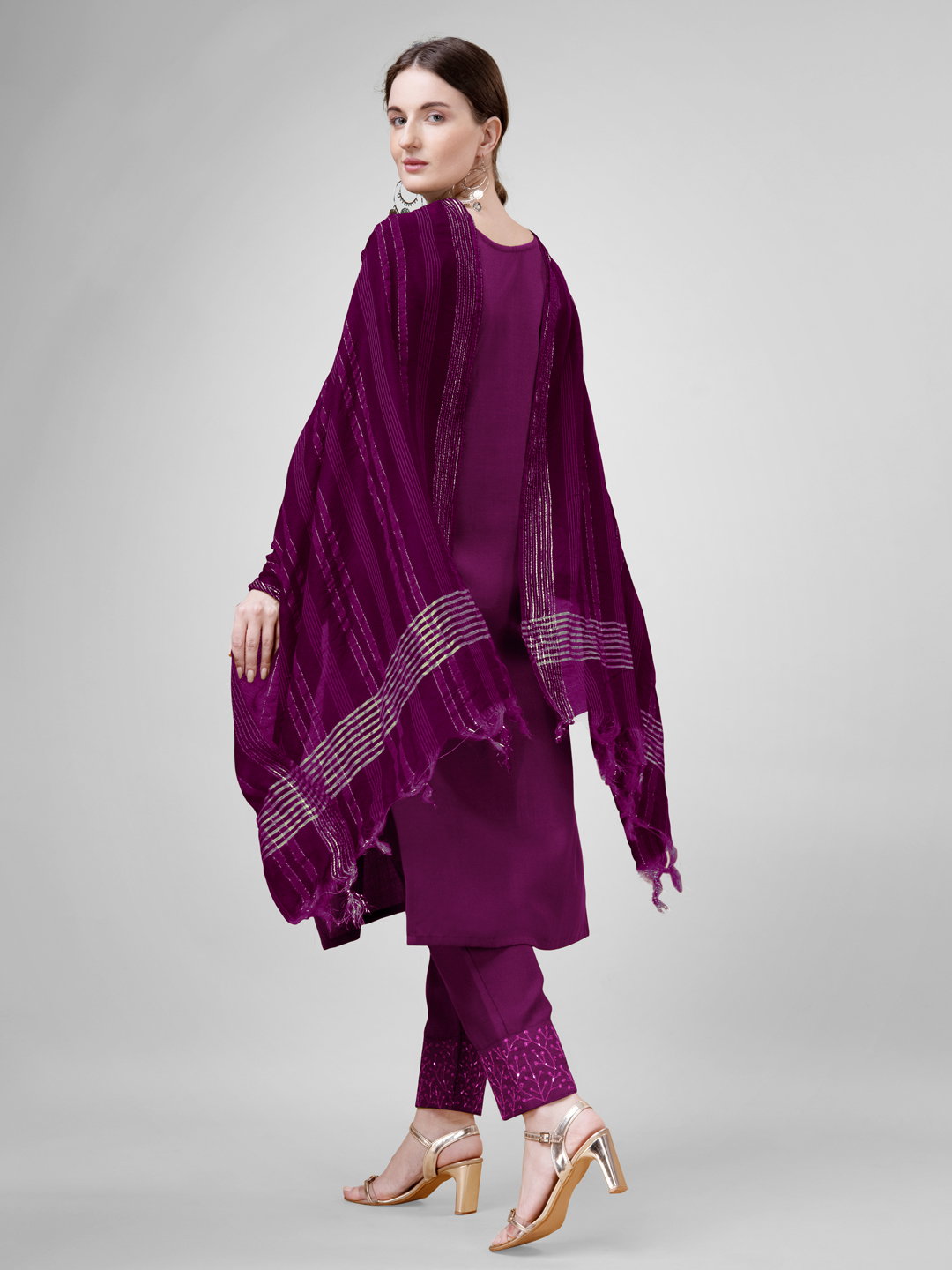 KUSUMA AR 1111 Purple Cotton Kurti Pant With Dupatta Collection