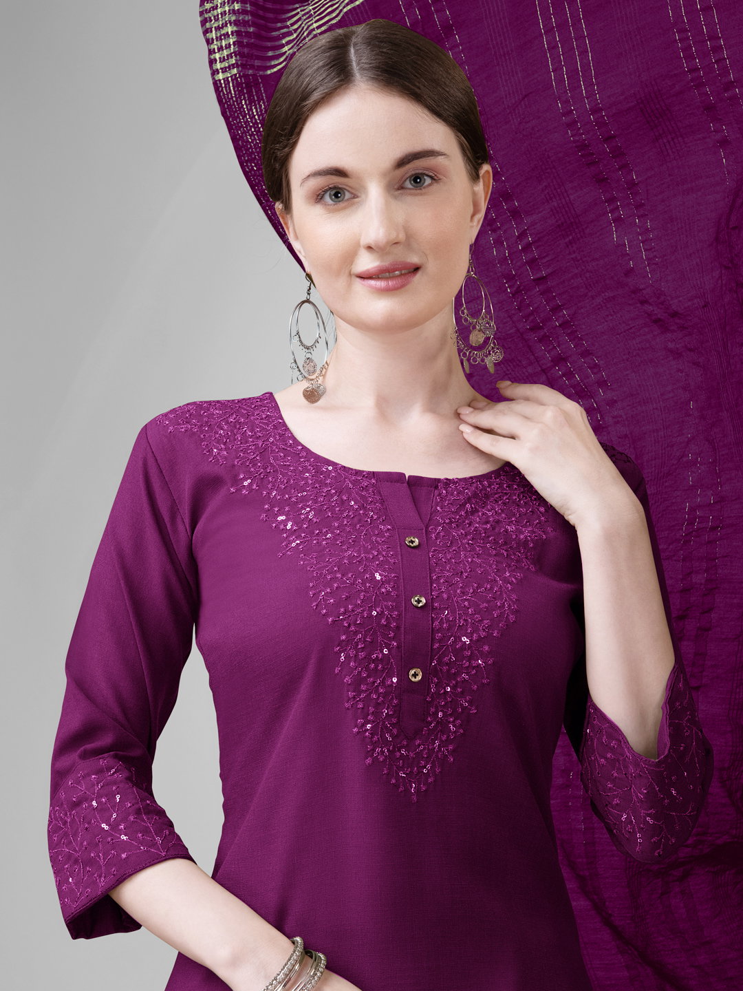KUSUMA AR 1111 Purple Cotton Kurti Pant With Dupatta Collection