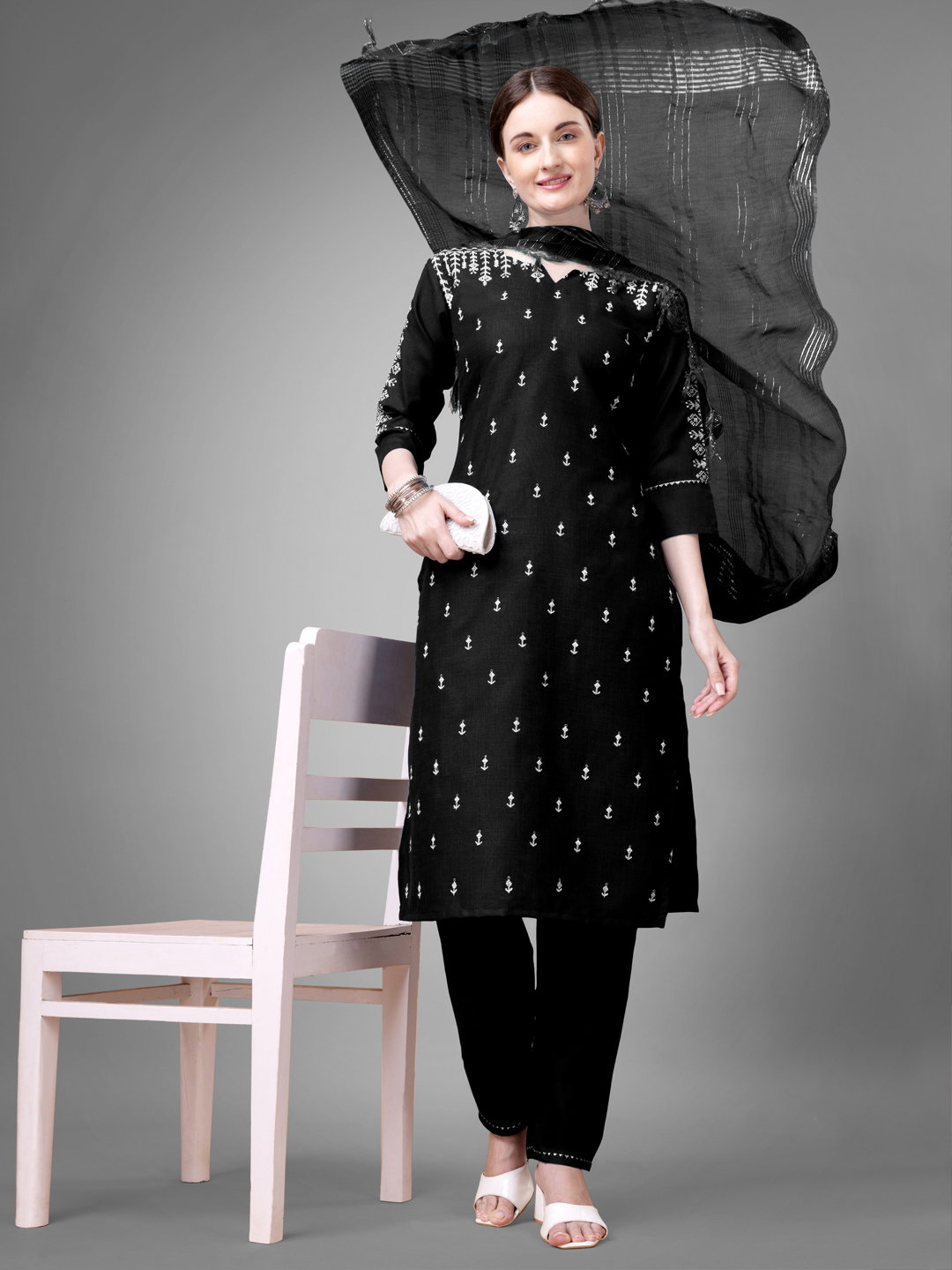 KUSUMA AR 1113 Black Cotton Kurti Pant With Dupatta Collection
