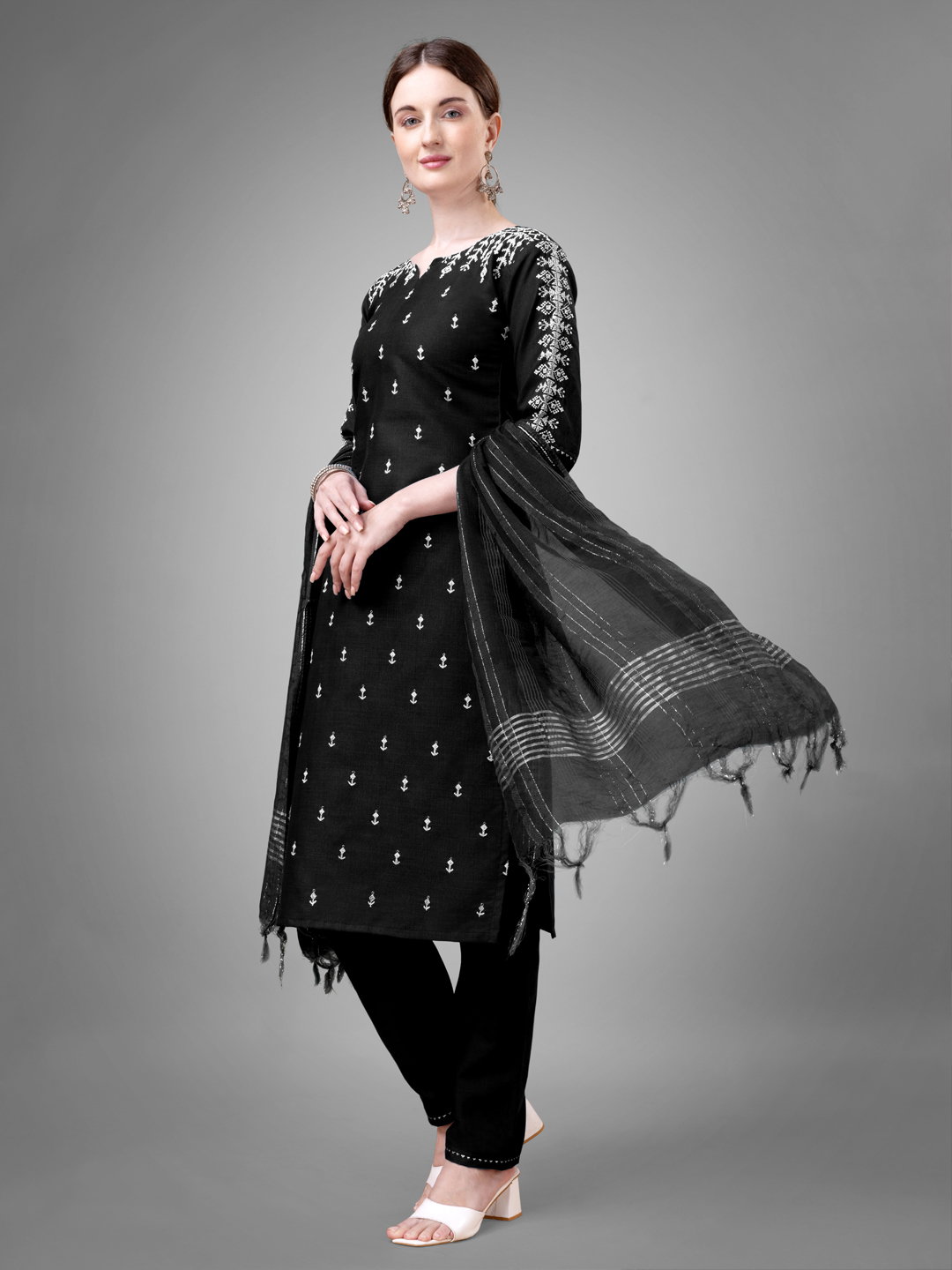 KUSUMA AR 1113 Black Cotton Kurti Pant With Dupatta Collection