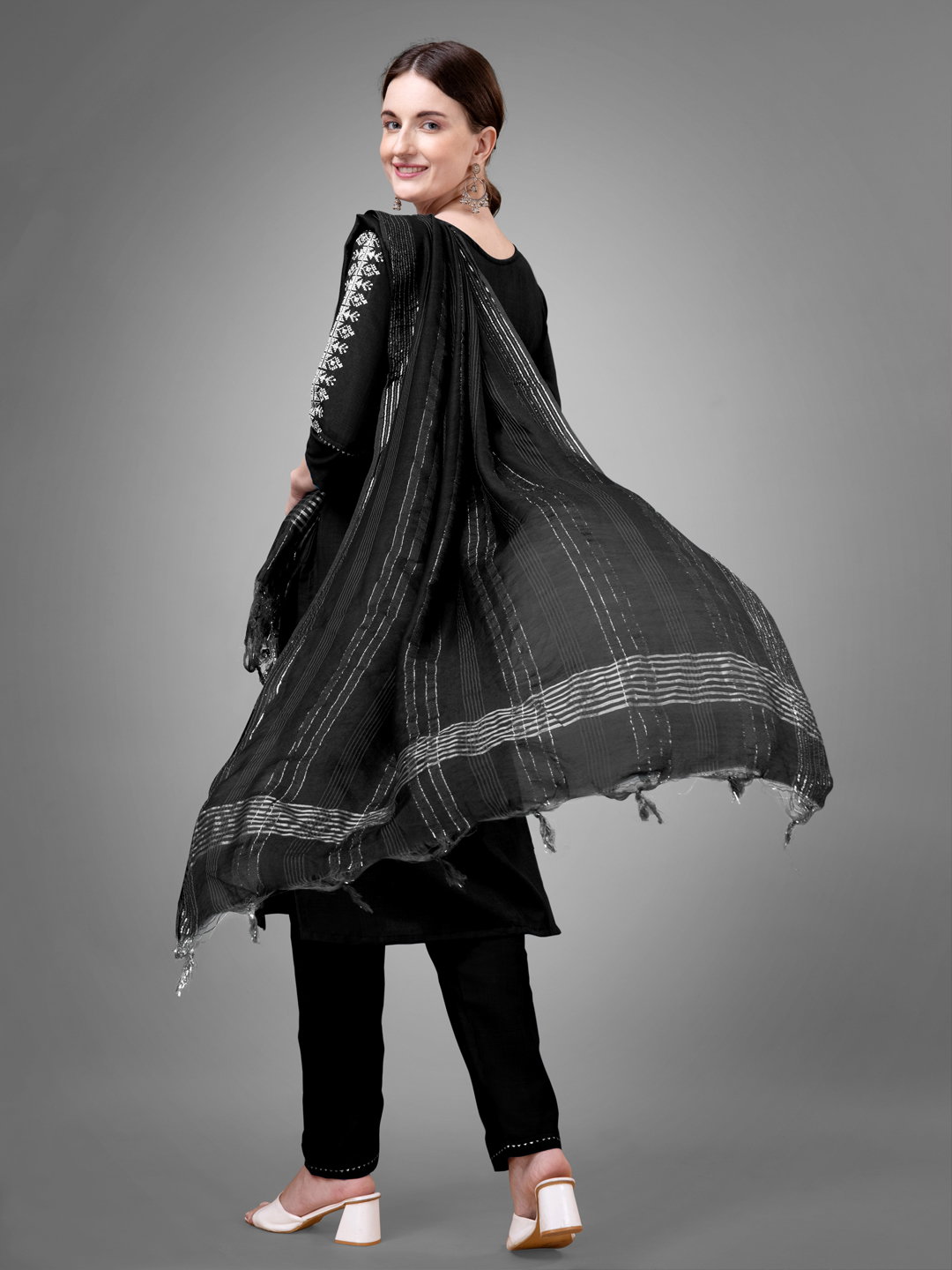 KUSUMA AR 1113 Black Cotton Kurti Pant With Dupatta Collection