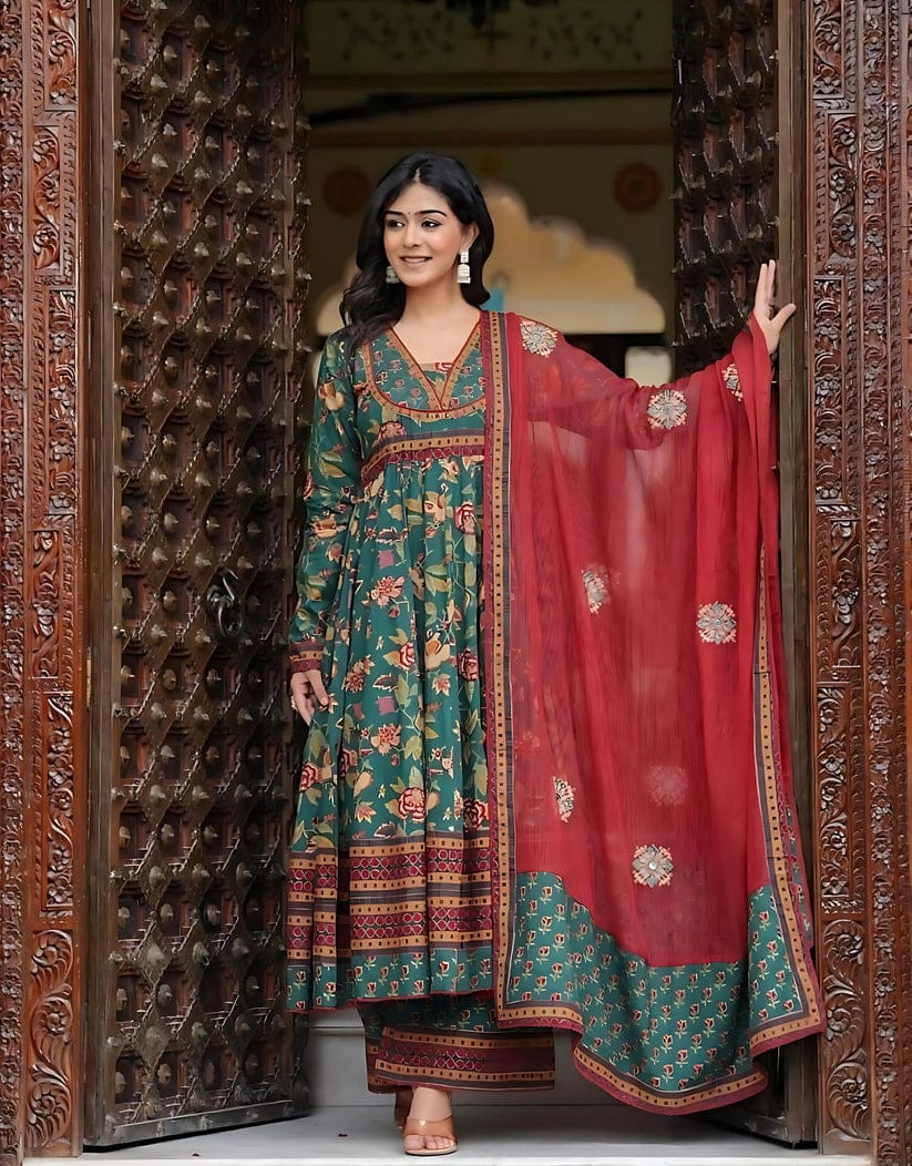 KUSUMA BK-04 BEUTIFUL HEAVY FULLY FLAIRD ANARKALI STITCHED SUIT SET