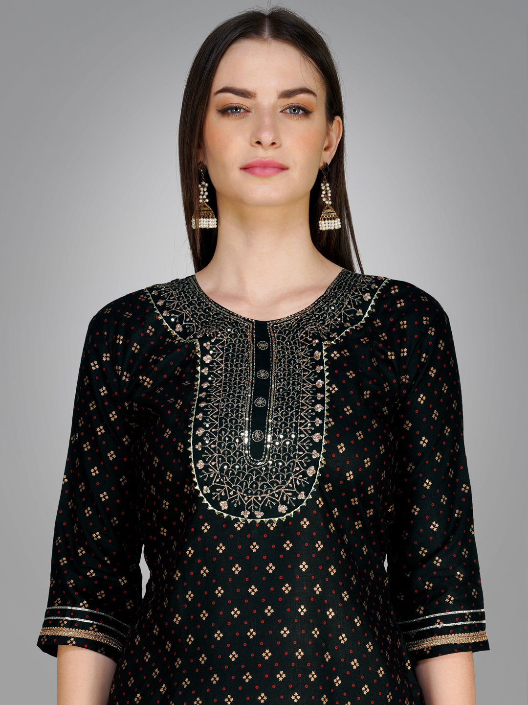 KUSUMA AR 1117 Black Cotton Kurti Pant With Dupatta Collection