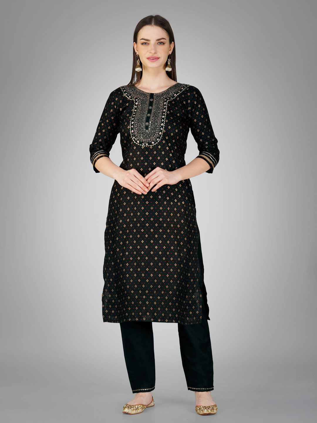 KUSUMA AR 1117 Black Cotton Kurti Pant With Dupatta Collection