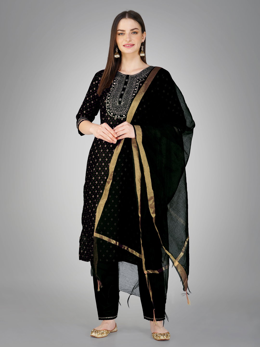 KUSUMA AR 1117 Black Cotton Kurti Pant With Dupatta Collection