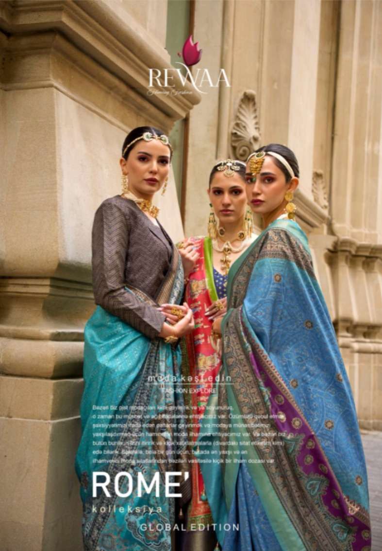 Rewaa Rome Designer Digital Print With Work Festive Wear Sarees Collection