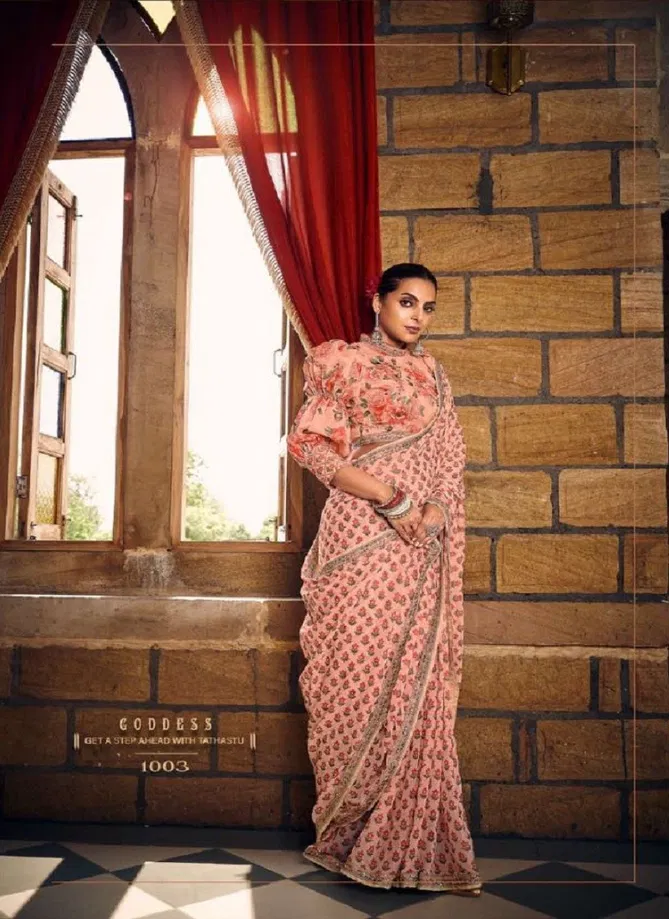 Vouch Nayika Georgette Fancy Readymade Blouse Saree Collection