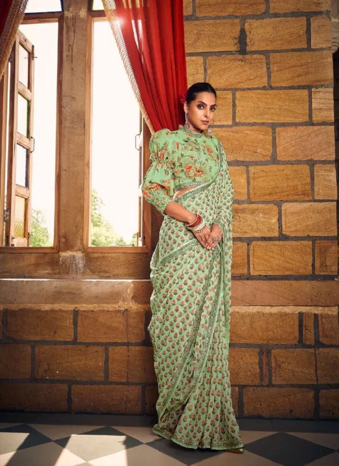 Vouch Nayika Georgette Fancy Readymade Blouse Saree Collection