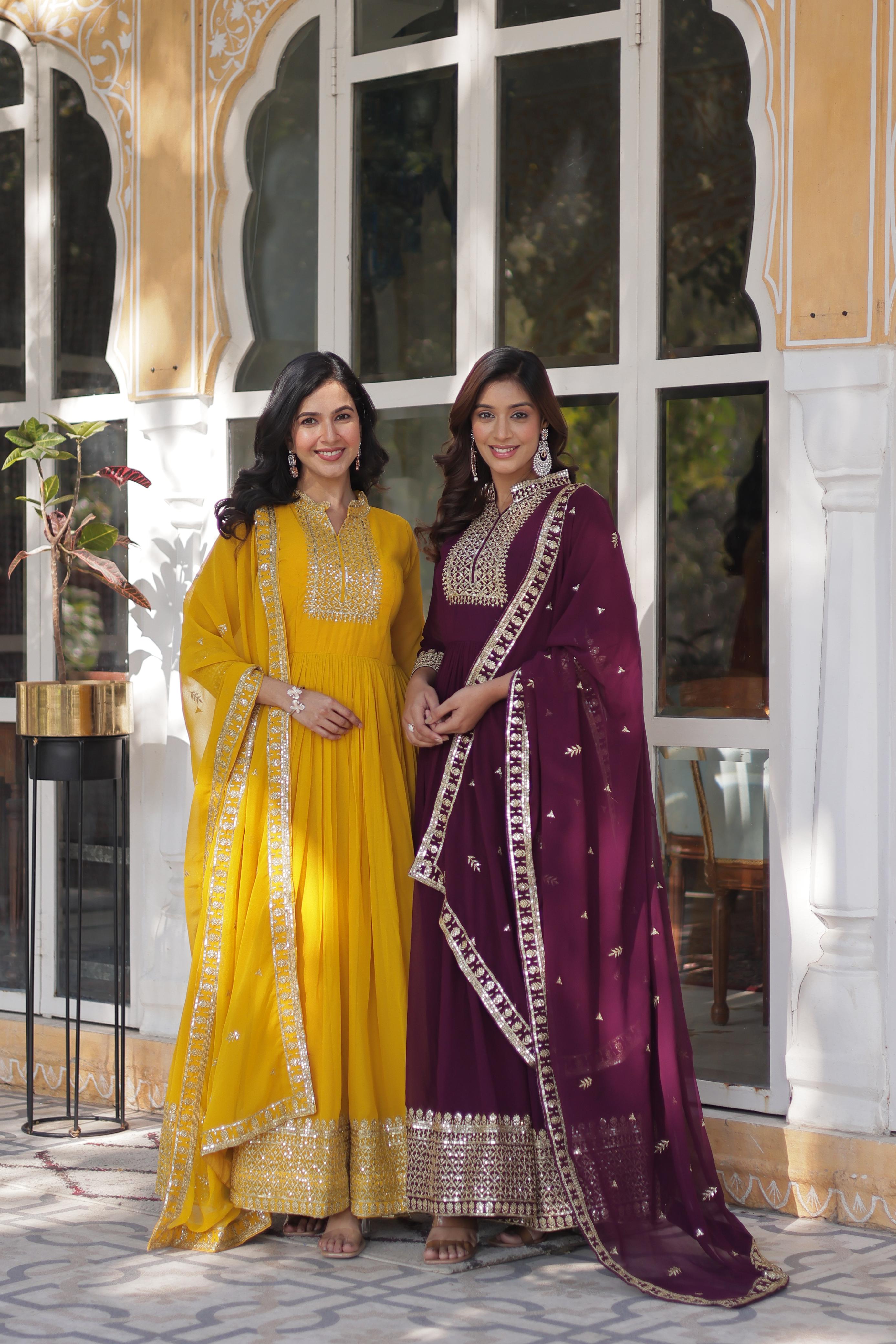 Designer Georgette Embrodery Worked Gown With Dupatta Collection