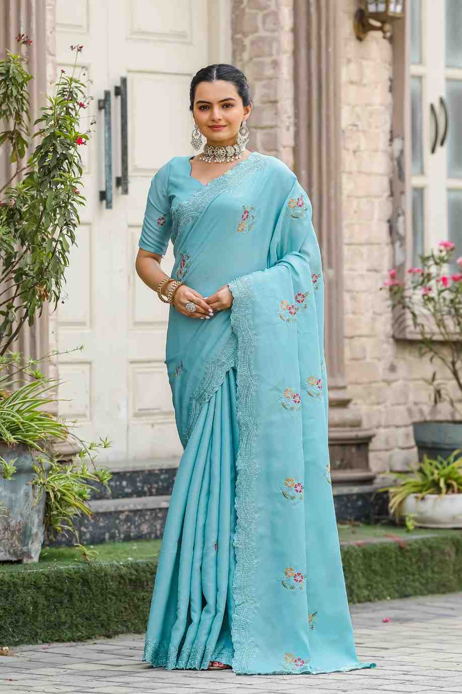 Kc 3062 Fancy Cotton Embroidered Saree Collection
