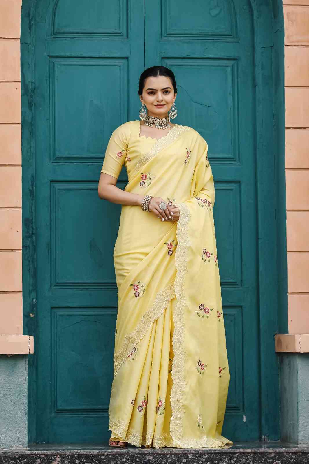 Kc 3062 Fancy Cotton Embroidered Saree Collection