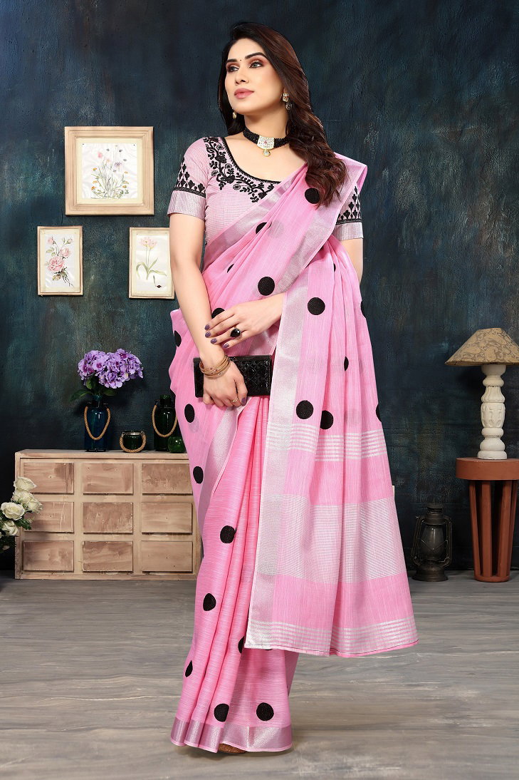 Party Wear Embroidery Worked Pura Soft Cotton Silk Saree with Un Stitched Blouse