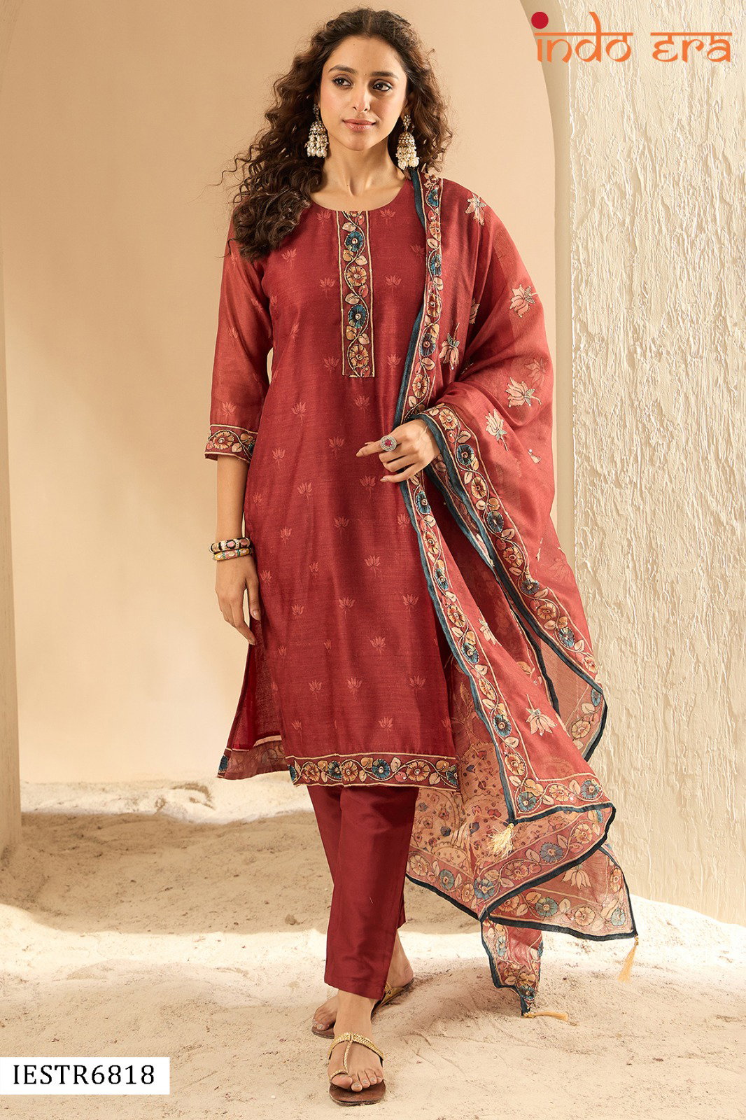 Indo Era 2542 Floral Printed Chanderi Silk Kurta with Trouser And Dupatta