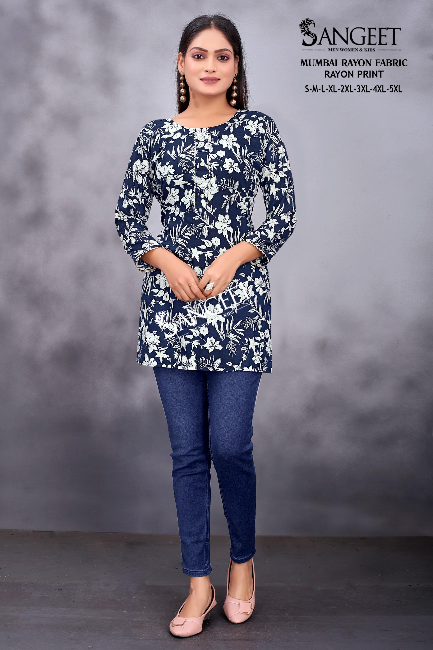 Sangeet Mumbai Rayon Print Short Kurti Collection
