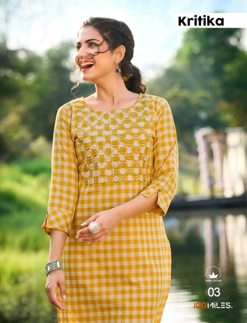 100 Miles Kritika Cotton Printed Embroidered Kurti Collection