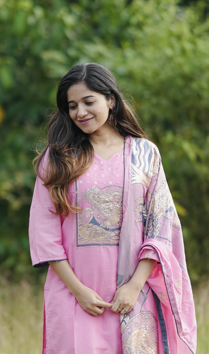 Kusuma AK 04 Pink Chanderi Silk Kurti Pant With Dupatta Collection