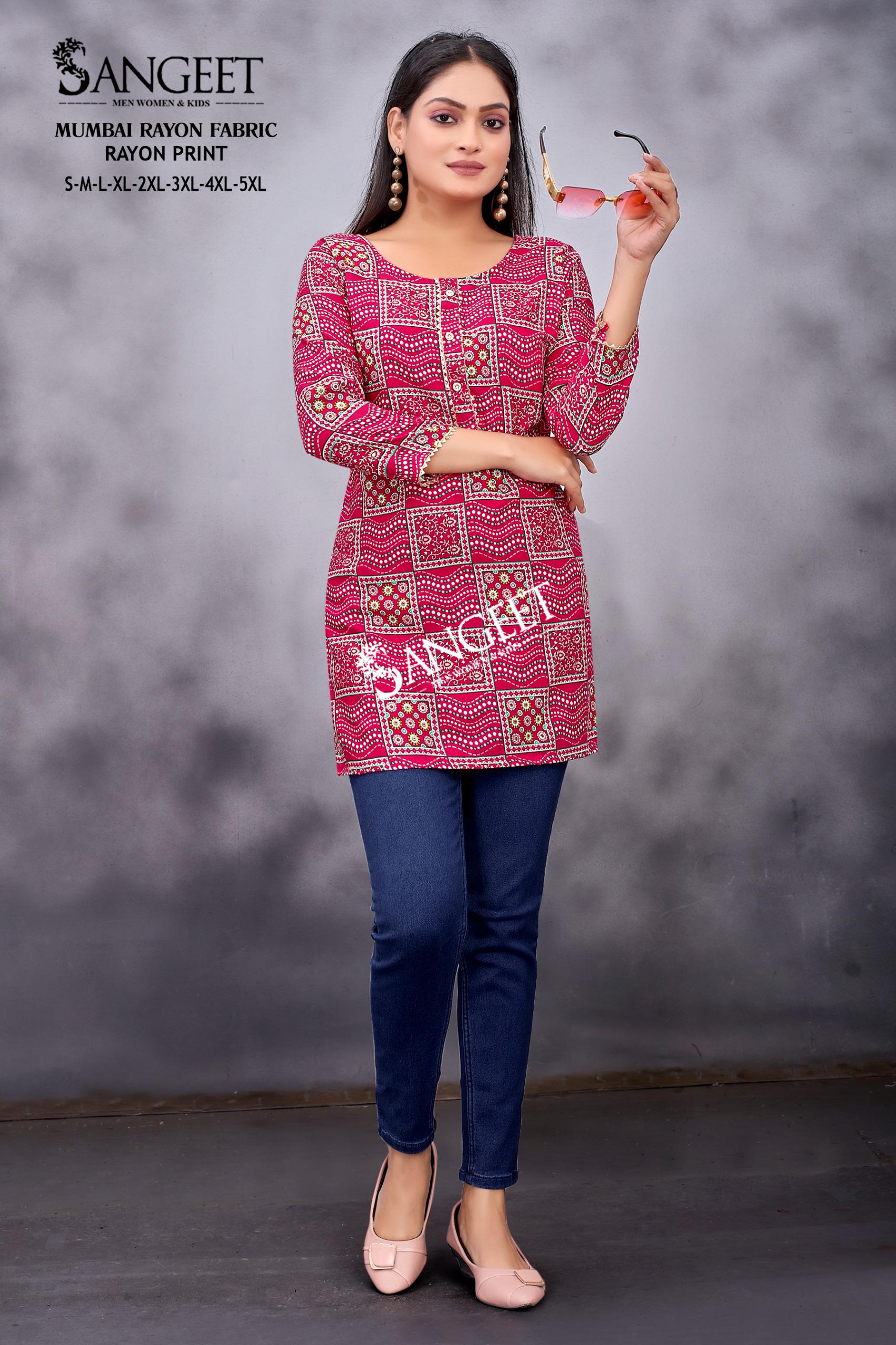 Sangeet Mumbai Rayon Print 2 Short Kurti Collection