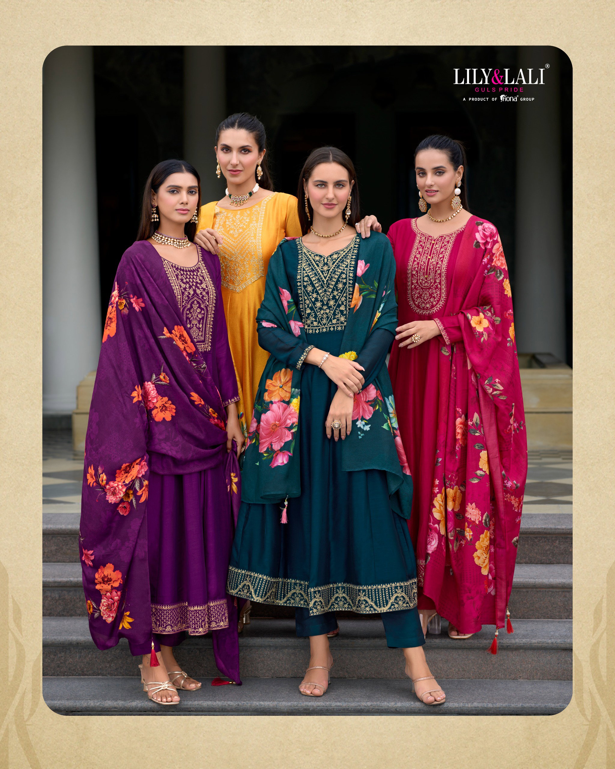 Lily And Lali Mallikajaan Anarkali Style Vichitra Silk Designer Kurti Pant WIth Dupatta