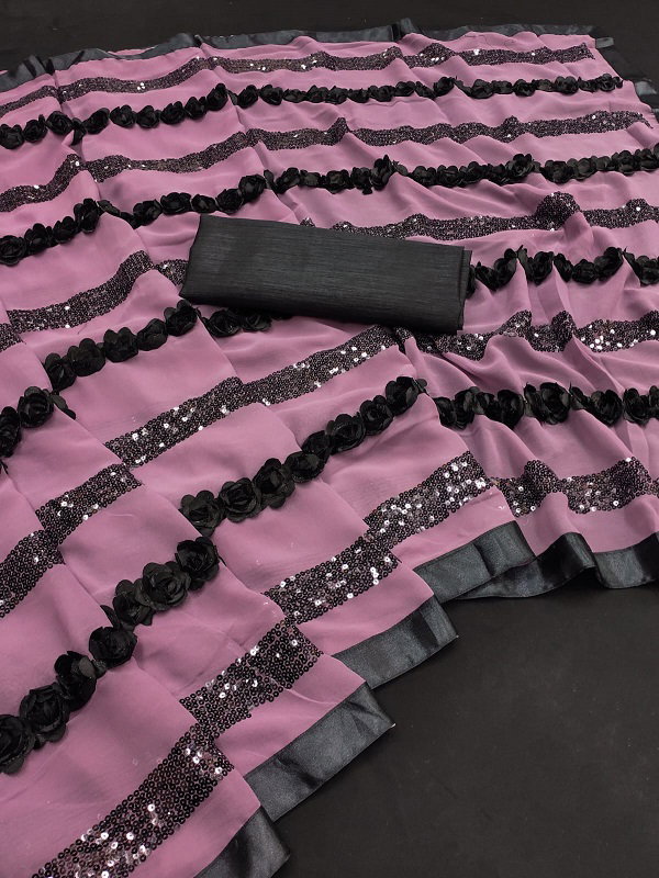 Unnati Party Wear Designer Sequence worked Georgette Saree with Un Stitched Blouse 