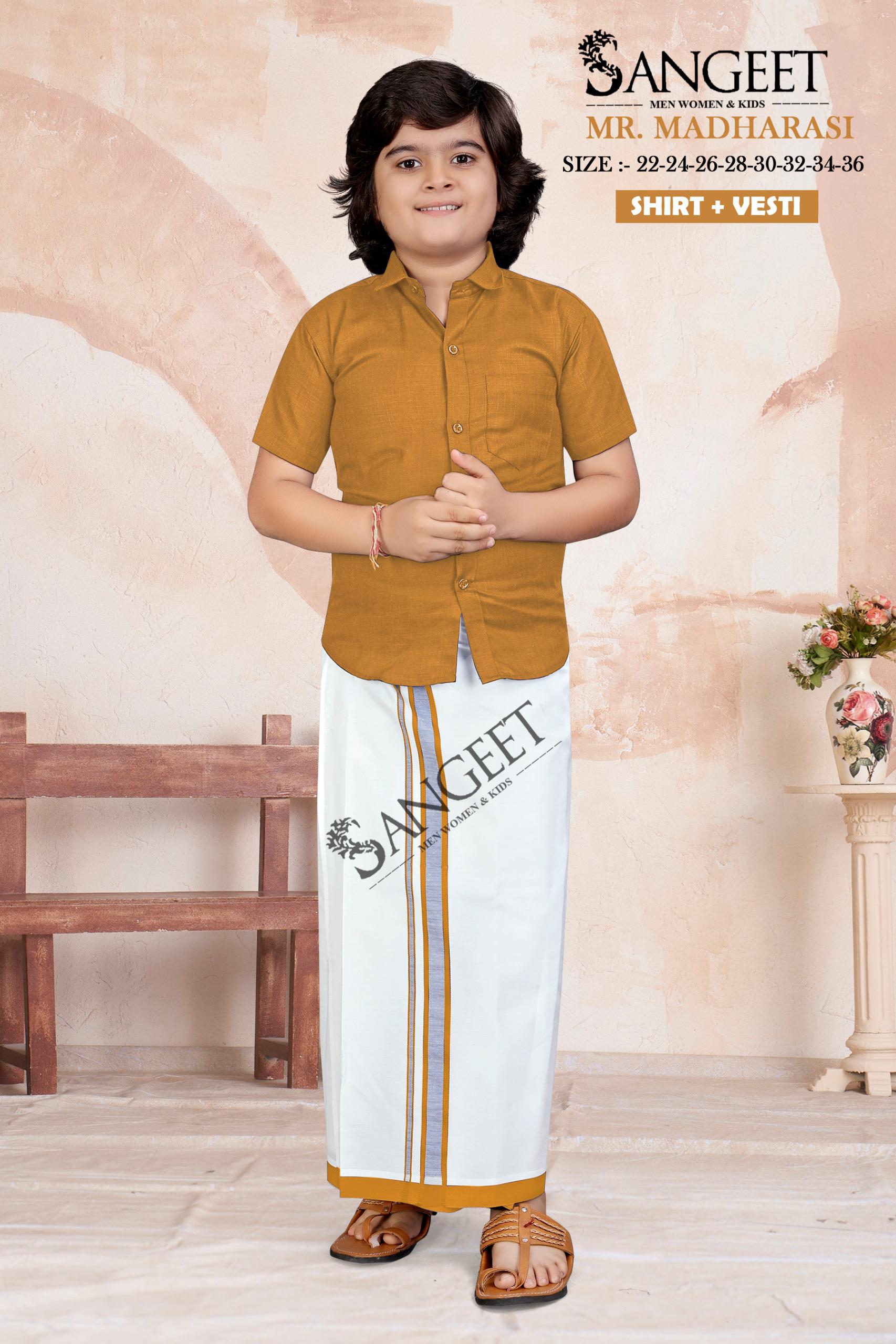 Sangeet Mr Madharasi Boys Cotton Shirt With Vesti Collection