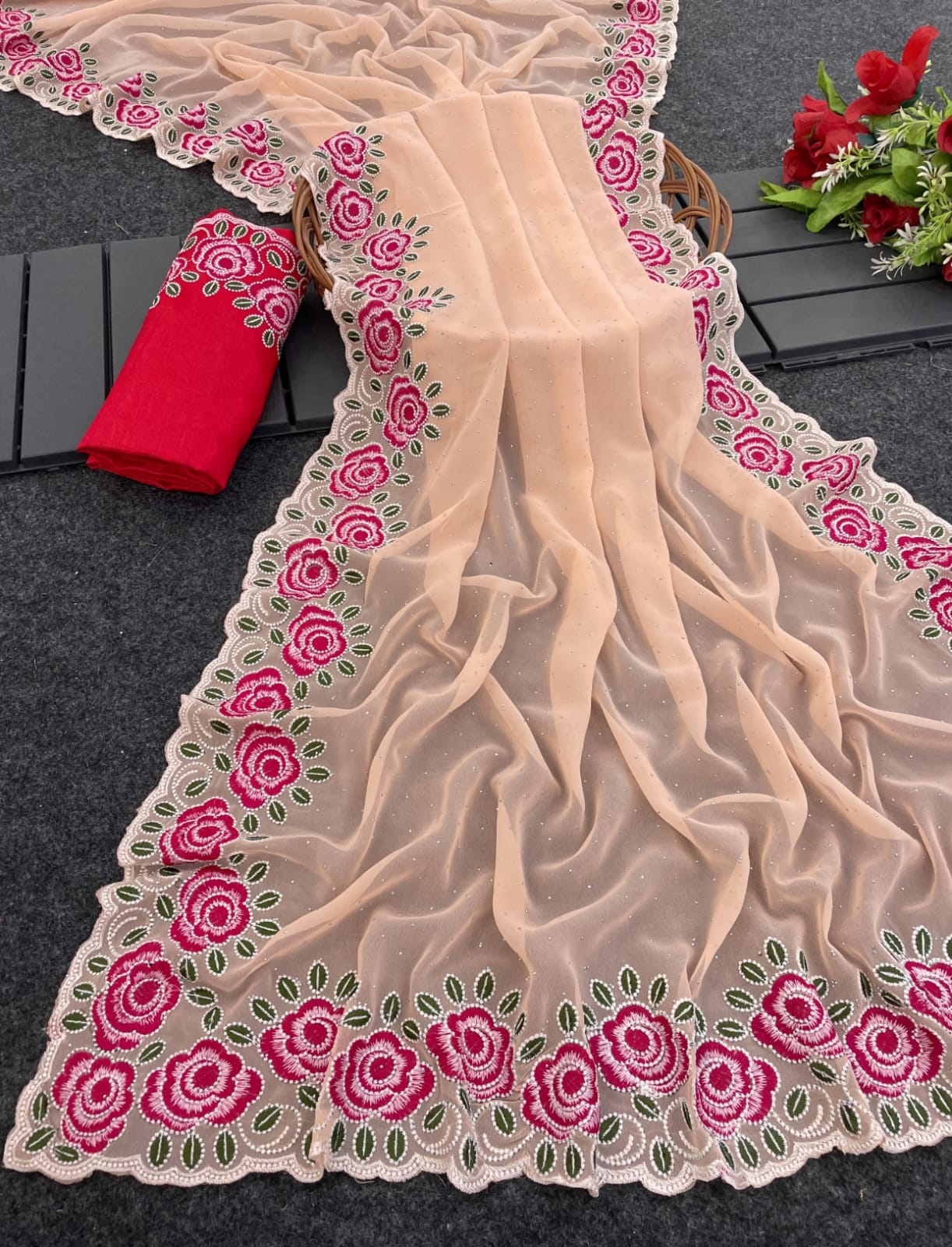 Vt 531 Designer Embroidered Georgette Saree Collection