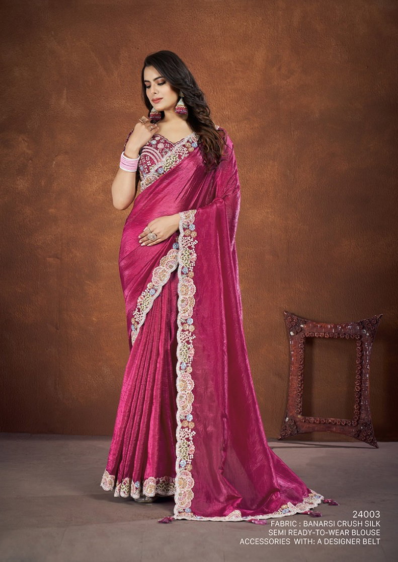 Mahotsav Mohmanthan Saha Saki 24003 Banarasi Crush Silk Festival Saree