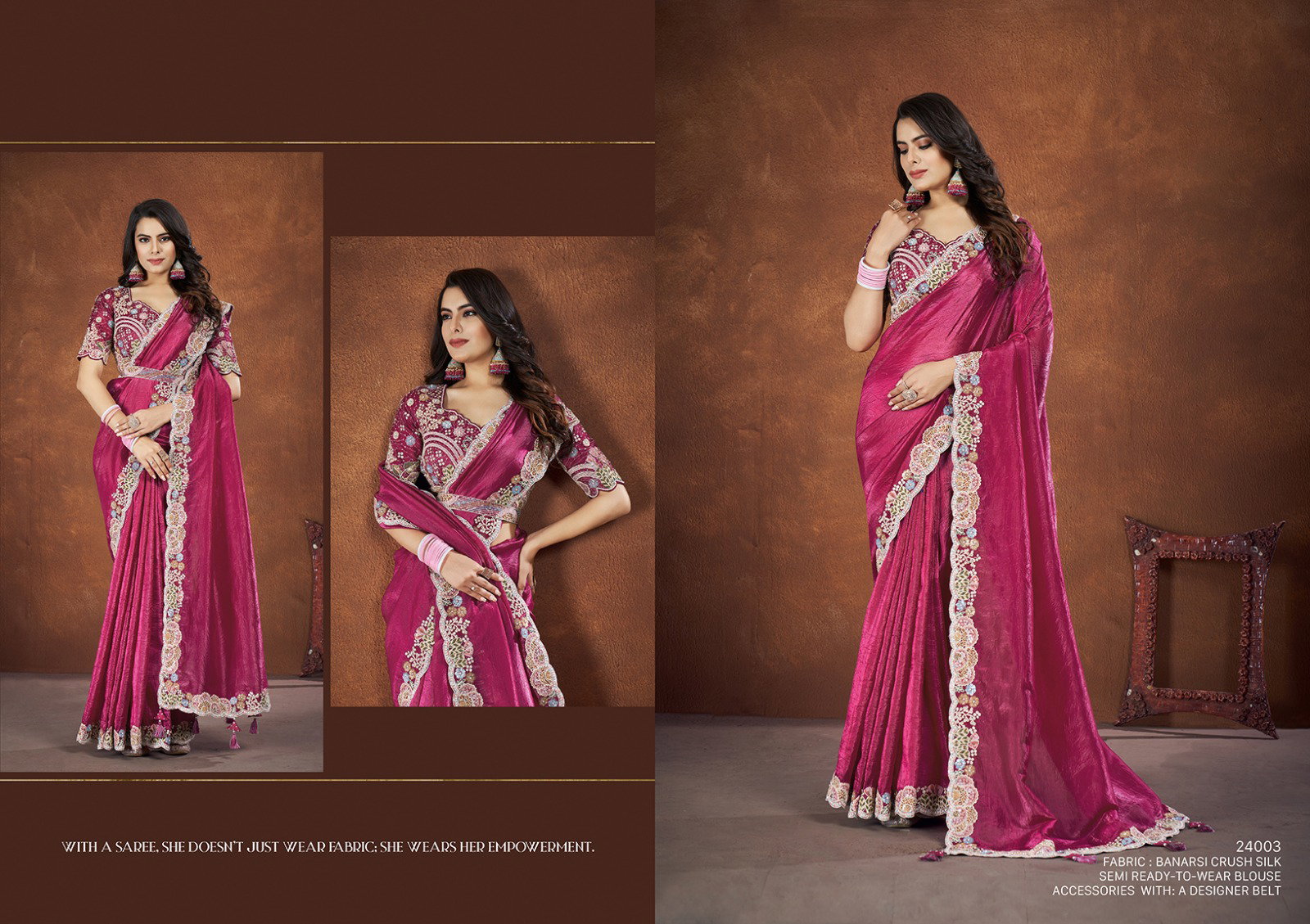 Mahotsav Mohmanthan Saha Saki 24003 Banarasi Crush Silk Festival Saree