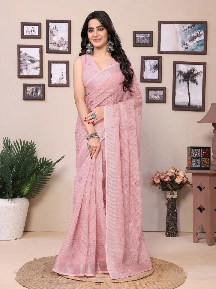Meera 244 Party Wear Printed Cotton Ready to Wear Saree with Un Stitched Blouse(Up to 44)