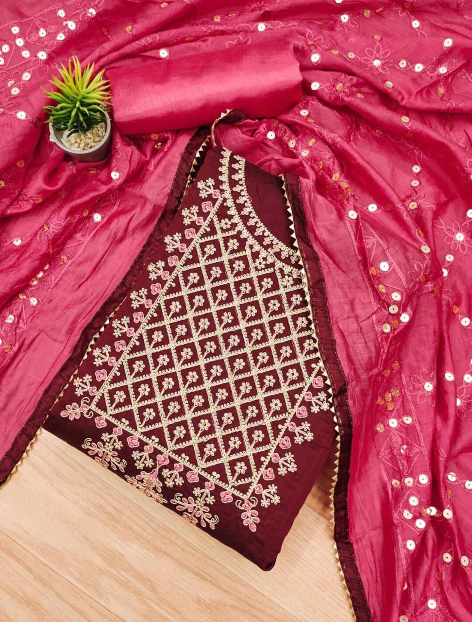 Coding Work 8888 Embroidered Chanderi Dress Material Collection