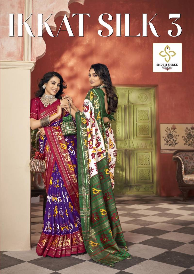 Shubh Shree Ikkat Silk 3 Velvet Tussar Silk Saree Collection