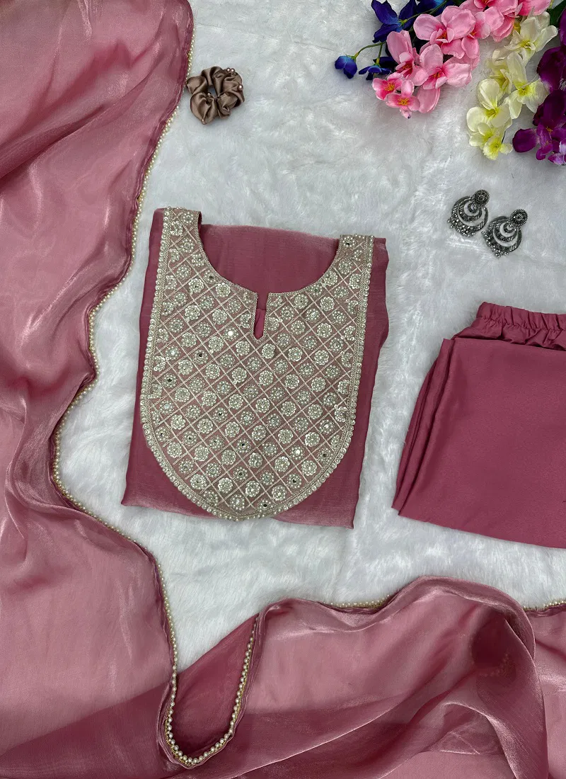 AK 153 jimmy Organza silk Kurti With Bottom Dupatta Collection