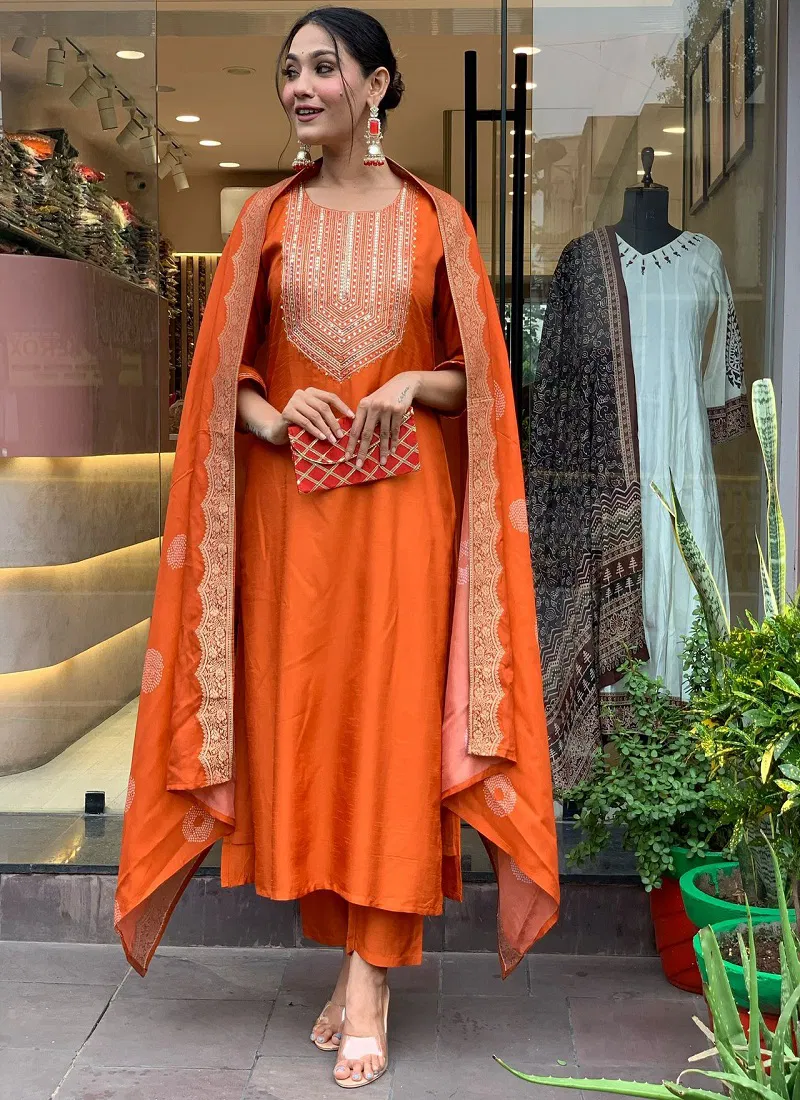 AK 286 Chanderi Silk Kurti With Bottom Dupatta Collection At Wholesale Price