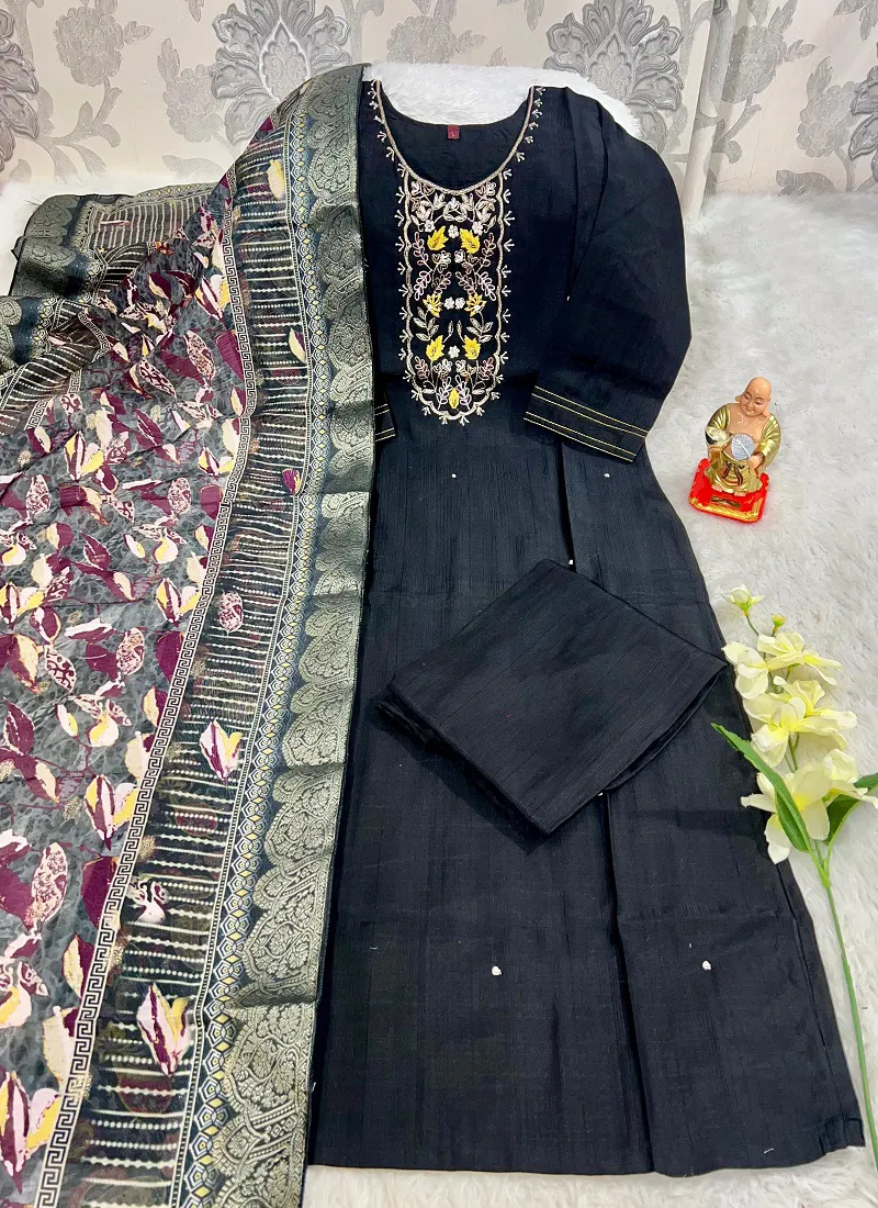 HR Roman Silk Digital Printed Pakistani Kurti With Bottom Dupatta Collection